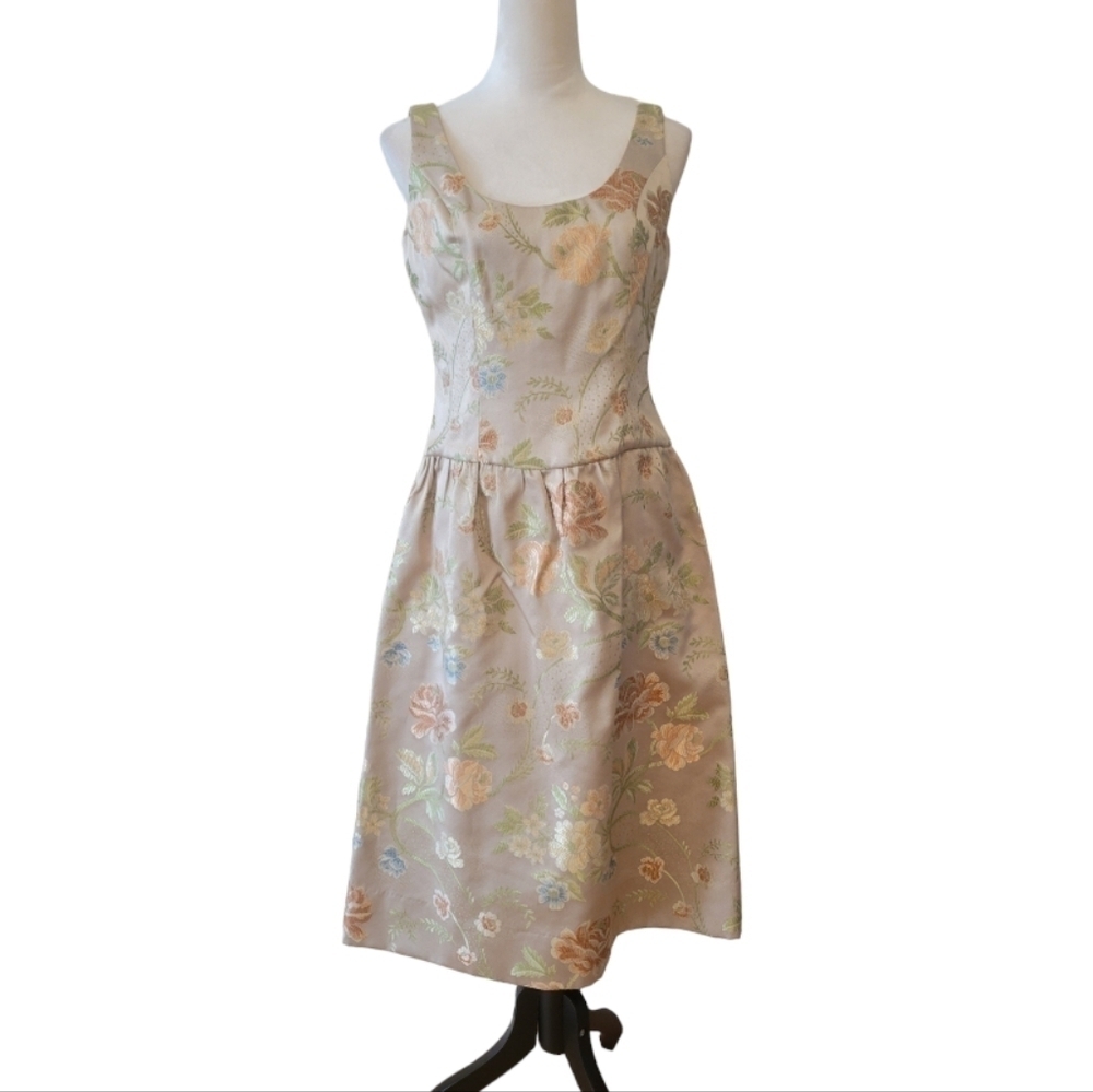 Moods‎ Gold Satin Floral Sleeveless Dress Size 6